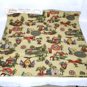 Vtg Fabric Patriotic Colonial America US Senate Covered Bridge Liberty Bell